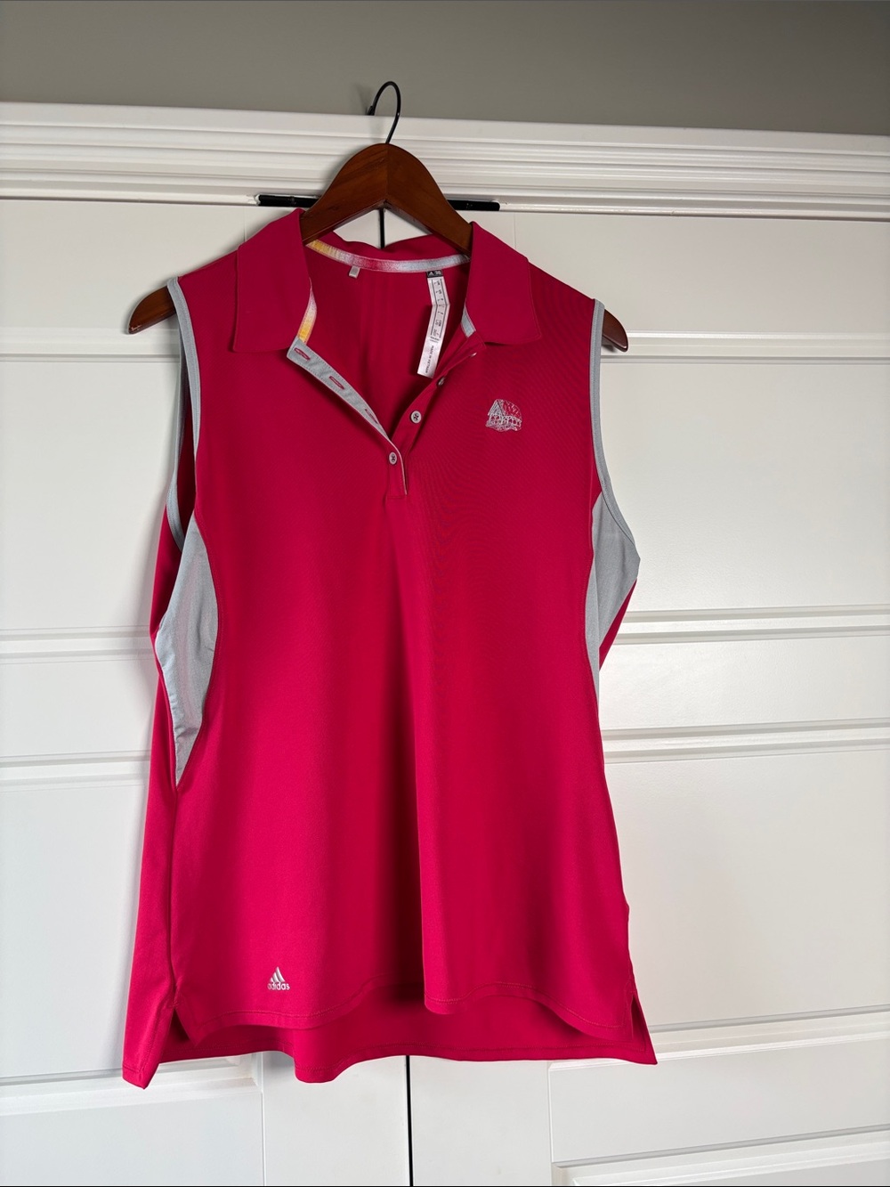 adidas Women's Sleeveless Polo Top - Hot Pink with Gray Panels-large
